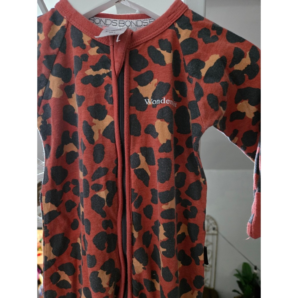 Bonds Wondersuit Romper Size 0 6-12 Months Leopard Print Red Brown Baby Overalls - Picture 2 of 6